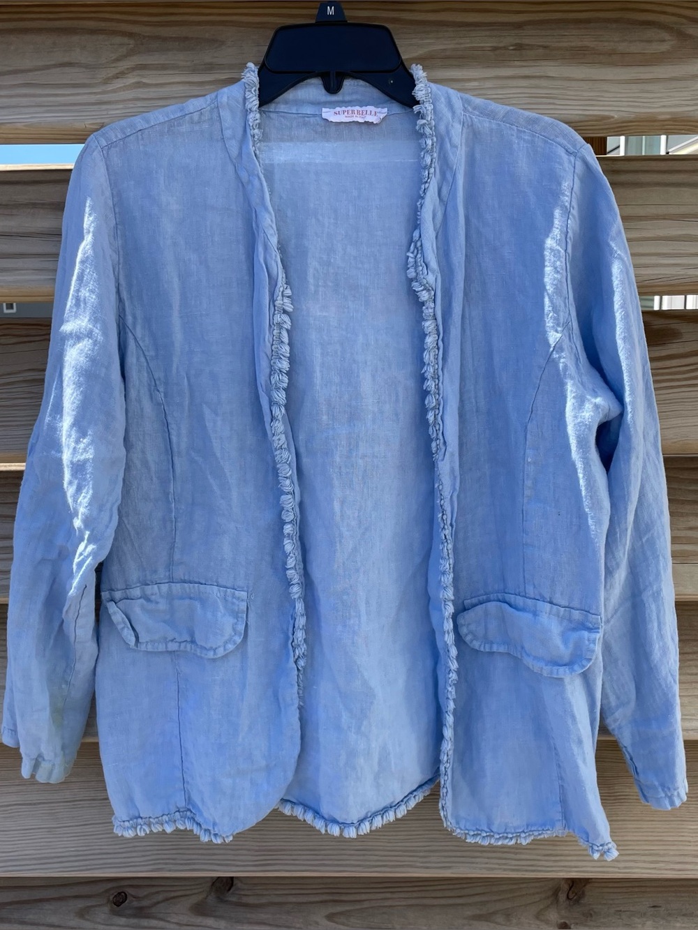 Superbelle blue linen open cover up cardigan topper  jacket Women Small New